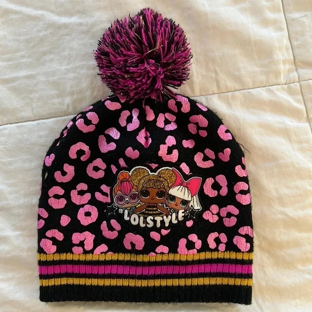 LOLSTYLE knit hat pink, and black